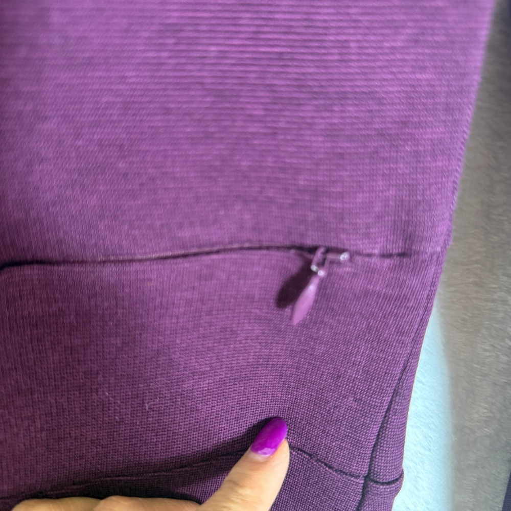 Toad&Co Finlay Plum Purple Ribbed Knit V-Neck Faux Wrap Dress Cuff Sleeve M - Picture 5 of 6